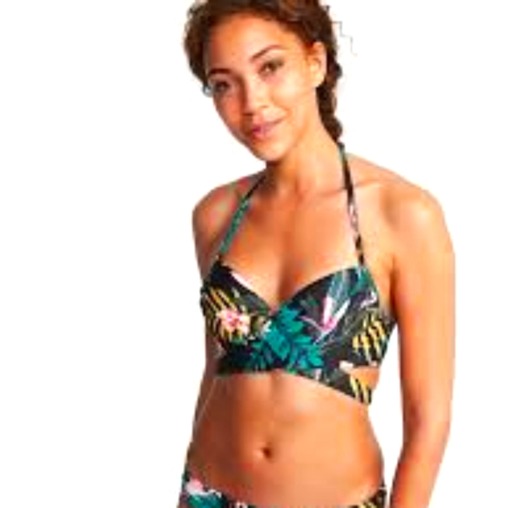 🍍NWT!! Floral Wrap-Front Halter Underwire Swim Top